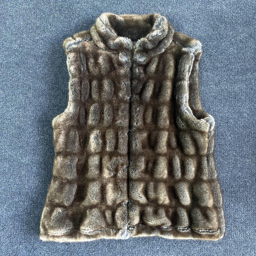 Dylan Vest Womens XL Brown Faux Fur Collared Lined Soft Cozy Plush Fall Winter